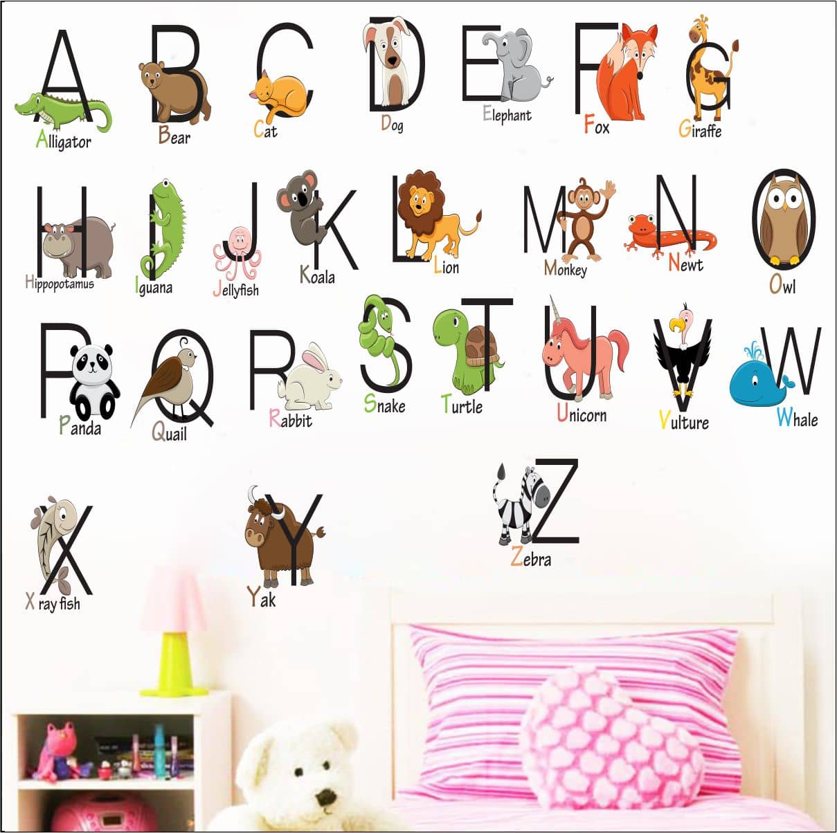 Alphabets Cartoon Animals Name Wall Sticker | Rawpockets
